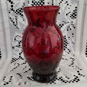 Vintage Anchor Hocking Royal Ruby Glass Flared Top Vase